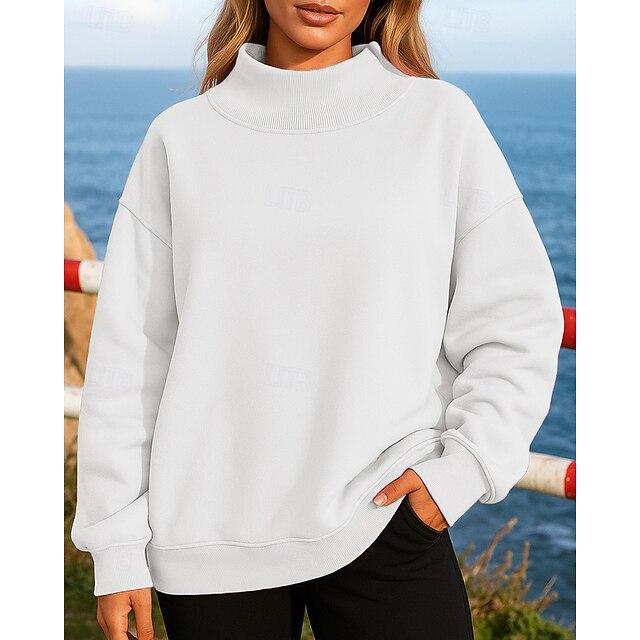 Women's Solid Colored Fleece Sweatshirt Pullover Sweatshirt Fall / Winter Long Sleeve Athleisure Thermal Warm Windproof Hiking Running Workout Black White Pink Sportswear Activewear - White
