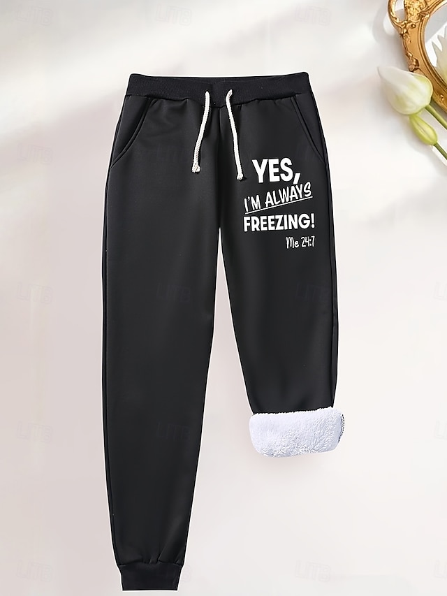Women's Sweatpants Fleece Pants Down Pants Vintage Casual Full Length High Waist Graphic Letter Drawstring Micro-elastic Daily Home Outdoor Black Pink Red Blue Summer Spring Fall Regular Fit - Black