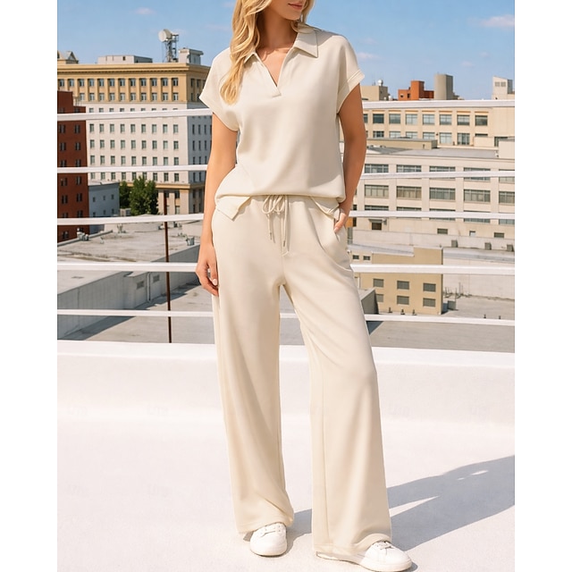 Women's Pullover Sweatsuit Sets 2 Piece Tracksuit Lounge Outfits Drawstring with Pocket Solid Colored Athletic Clothing Set Summer Spring Light Coffee Black Gym Workout Jogging Running Moisture - Apricot