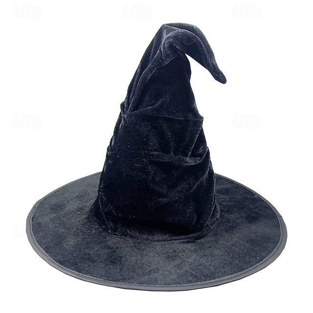 Women's Hat Wizard Hat Party Hat Cosplay Breathable Halloween Pure Color - Black