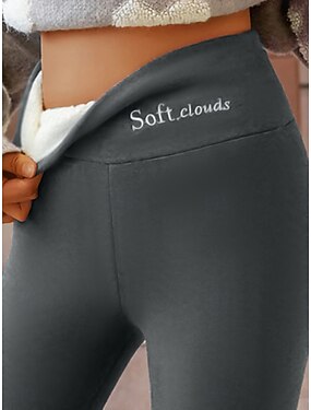 Women's Fleece Lined Leggings Fleece Pants Tights Leggings Fashion Comfort Full Length High Waist Letter Patchwork Thermal Warm Soft Breathable Micro-elastic Casual Daily Outdoor Light Gray Dark-Gray - Dark-Gray