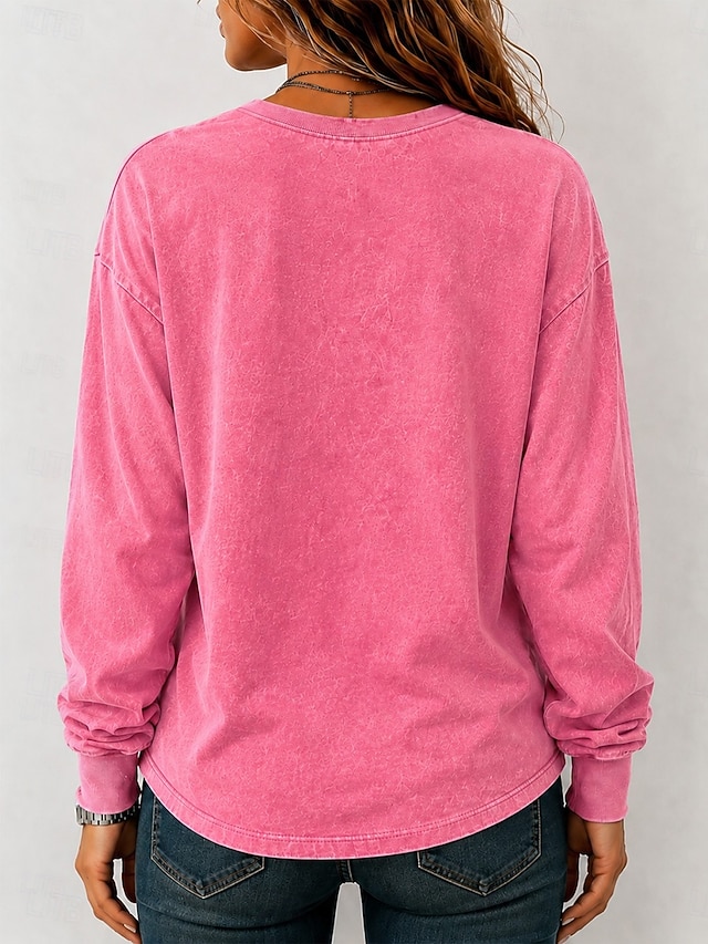 Women's Washed Cotton 100% Cotton Pullover Sweatshirts Punk Active Vintage Long Sleeve Crew Neck Regular Tops Casual Home Street Black Light Brown Green Rose Red Grey Fall Winter - Rose Red