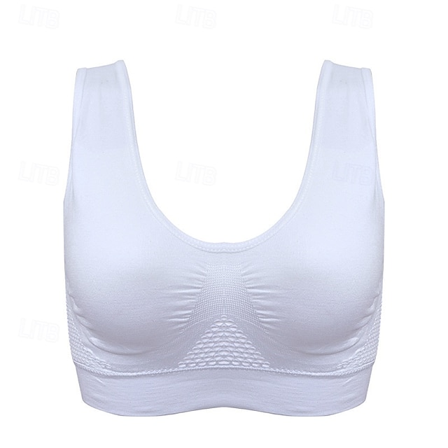 Women's Light Support Sports Bra Running Bra Open Back Cross Back Bra Top Padded Fitness Leisure Sports Running Breathable Lightweight Soft Watermelon Red Black White Solid Colored - White