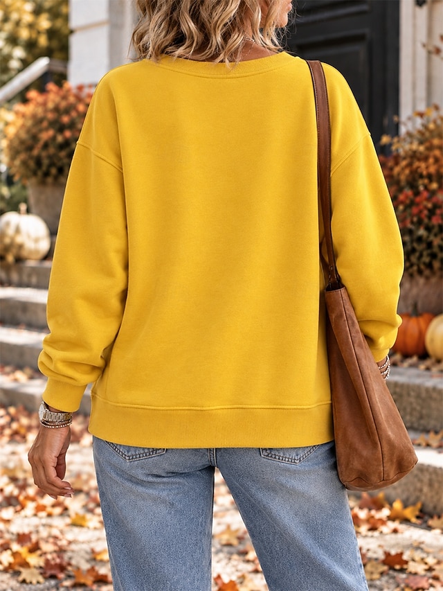 Women's Fleece Pullover Sweatshirt Pullover Cotton Elegant Ethnic Romantic Long Sleeve Crew Neck Round Neck Regular Tops Casual Holiday Blue White Black Yellow Red Spring Fall Winter - Red