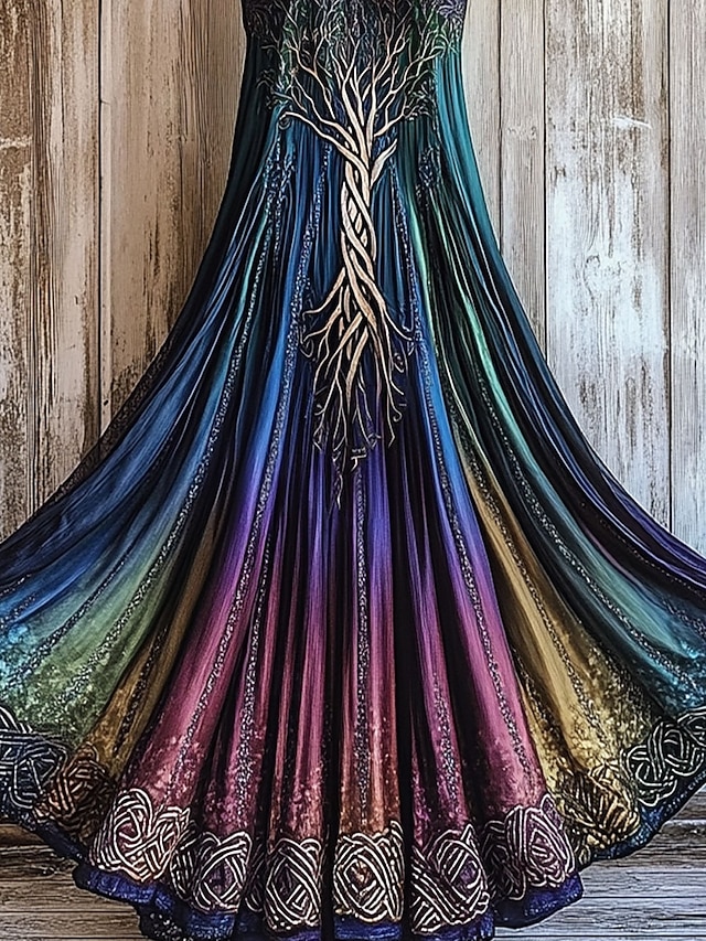 Women's Maxi Dress A Line Dress Off The Shoulder Dress Vacation Casual Party Regular Fit Ombre Graphic Sleeveless Square Neck Purple Orange Green Summer Spring - Green