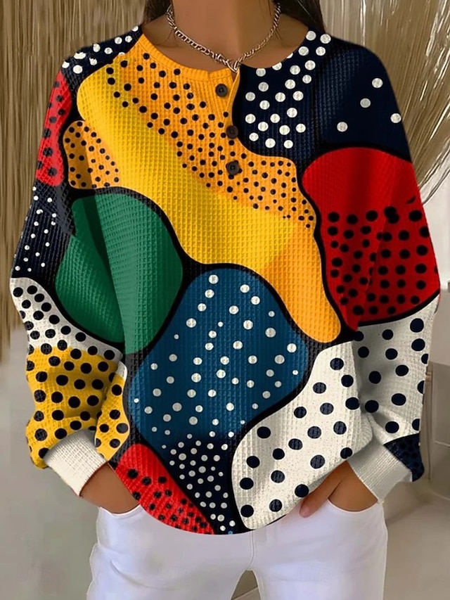 Women's Pullover Hoodie Sweatshirt Geometric Fashion Long Sleeve Crew Neck Regular Tops Black Yellow Pink Spring Fall Winter - Yellow
