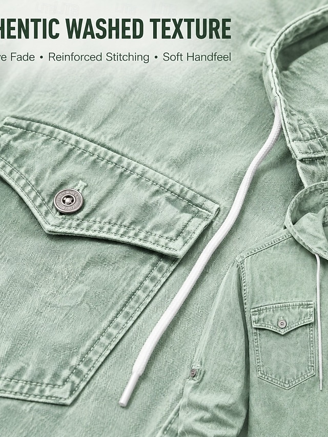 Women's Denim Blouse Denim Shirt Henley Shirt Graphic Plain Vintage Fashion Stylish Long Sleeve Hooded Regular Tops Casual Beach Blue Red Green Summer Spring Fall Winter - Green