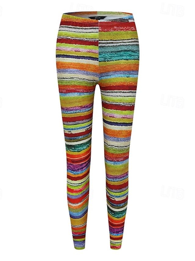 Women's Pants Trousers Leggings Cozy Leggings Streetwear Casual Full Length High Waist Striped Elastic Waist Print Breathability Comfortable Stretchy Vacation Street Daily Wear Black Grey Black 2 - Green