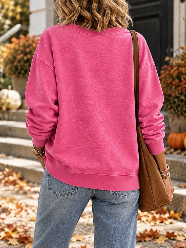 Women's Washed Cotton Pullover Sweatshirt Pullover Plain Active Vintage Casual Long Sleeve Crew Neck Regular Tops Casual Home Street Black Pink Purple khaki Army Green Spring Fall Winter - khaki