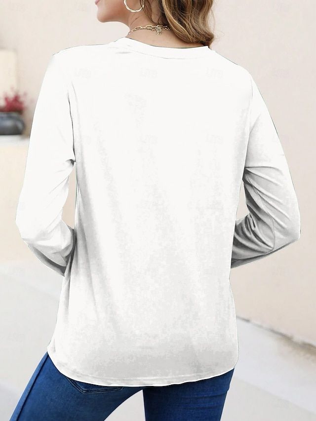 Halloween Women's T shirt Pumpkin Graphic Skull Vintage Fashion Stylish Long Sleeve Crew Neck Round Neck Regular Tops Daily Weekend Print Black White Pink Blue Purple Spring Fall Winter - White