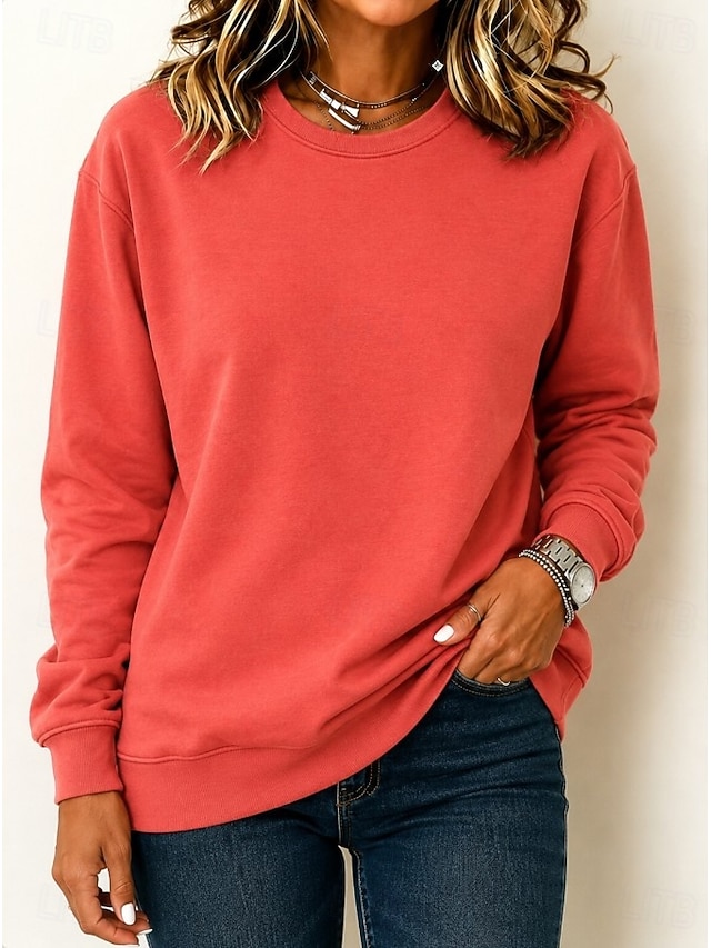 Women's Pullover Sweatshirt Casual Long Sleeve Crew Neck Regular Tops Casual Home Street Black Purple Orange Green khaki Spring Fall Winter - Orange