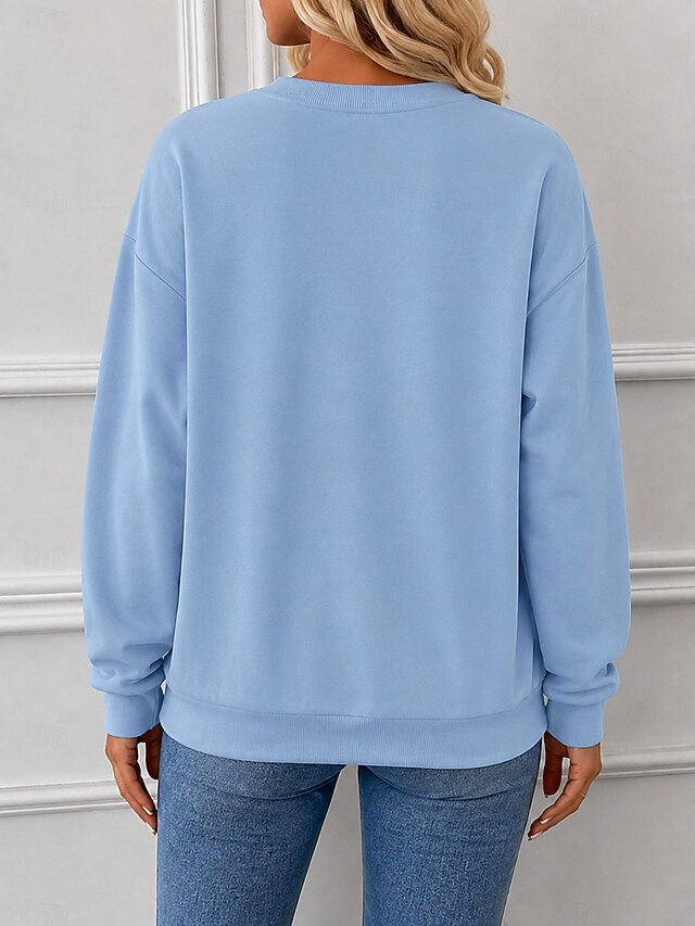 Women's Pullover Sweatshirt Cotton Elegant Warm Long Sleeve Crew Neck Regular Tops Blue White Black Yellow Pink Spring Fall Winter - Beige