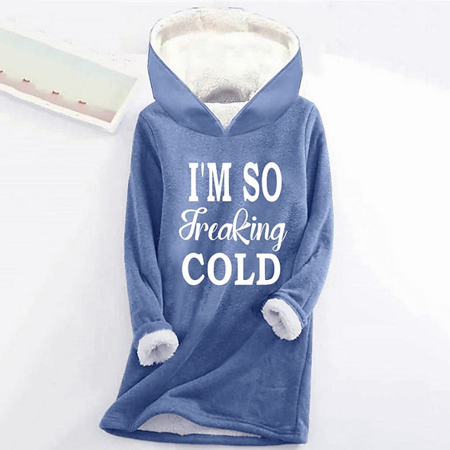 Women's Hoodie Sweatshirt Pullover Fleece Lined Sherpa Letter Casual Sports Print Warm Fuzzy Comfrt Hoodie Long Sleeve Top Micro-elastic Fall & Winter Comfrt Breathable Soft Fabric - Blue
