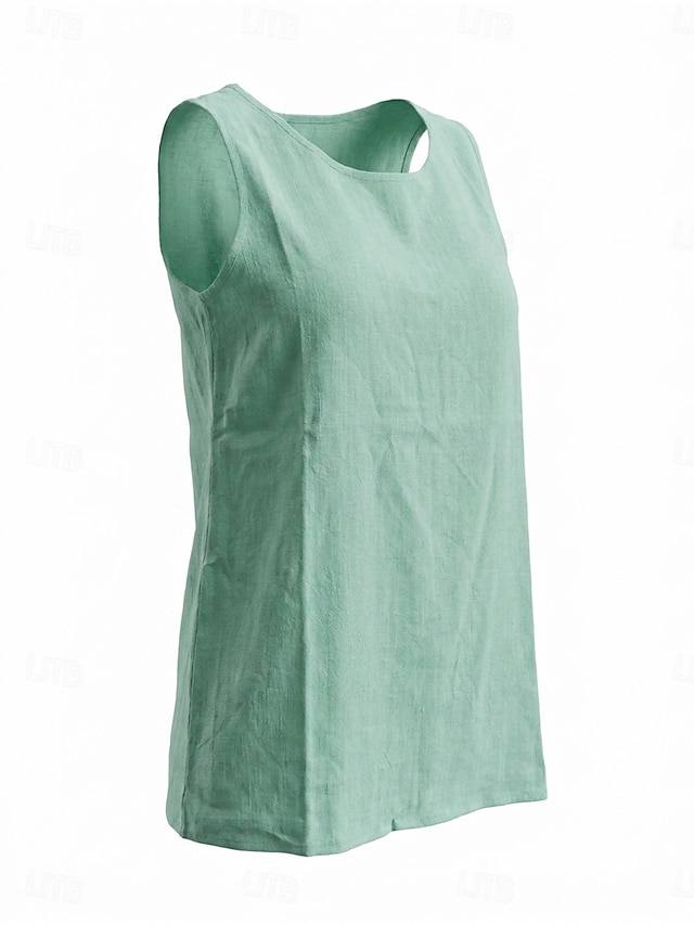 Women's Vintage Cozy 100%Cotton Washed Round Neck Sleeveless Tank Top Casual Black White Sky Blue Orange Violet Summer Spring - Dark Gray