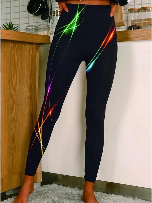 Christmas Women's Leggings Vacation Vintage Ethnic Style Full Length High WaistPantsUgly Graphic 3D Print Quick Dry Breathability Soft Stretchy Formal Outdoor Vacation Black and - Rainbow