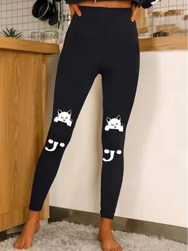 Christmas Women's Leggings Vacation Vintage Ethnic Style Full Length High WaistPantsUgly Graphic 3D Print Quick Dry Breathability Soft Stretchy Formal Outdoor Vacation Black and - Black and White