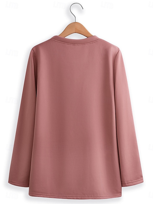 Women's Sweatshirt Fleece Letter Street Dailywear Print Casual Comfrt Crew Neck Long Sleeve Micro-elastic Fall Winter Comfrt Breathable Soft Fabric - Dark Pink