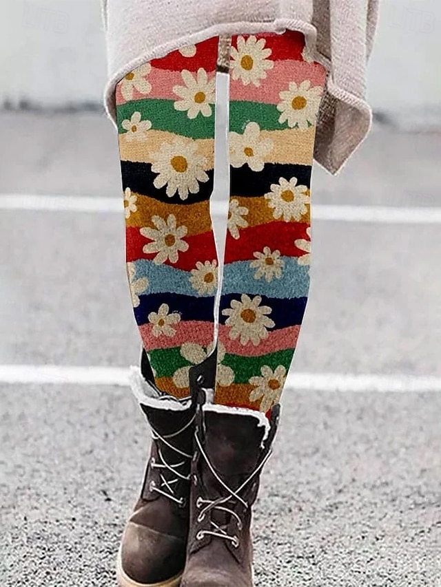 Women's Pants Trousers Leggings Cozy Leggings Streetwear Casual Full Length High Waist Striped Elastic Waist Print Breathability Comfortable Stretchy Vacation Street Daily Wear Black Grey Black 2 - Pink