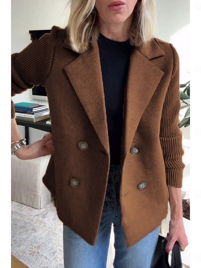 Women's Peacoat Comfortable Buttons OL Style Plain Casual Work Vacation Street Regular Notch Lapel Long Sleeve Outerwear Black Pink Brown Fall Winter - Coffee