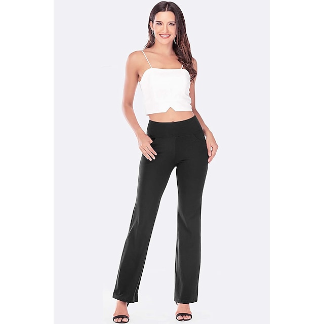 Women's High Waist Yoga Pants Side Pockets Bootcut Leggings Tummy Control 4 Way Stretch Quick Dry Dark Grey Wine Fitness Gym Workout Dance Summer Sports Activewear High Elasticity - Black