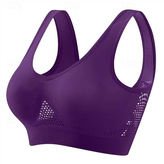 Women's Light Support Sports Bra Running Bra Open Back Bra Top No Padded Leisure Sports Jogging Running Lightweight Soft Breathable Forest Green Violet Black Solid Colored - Violet