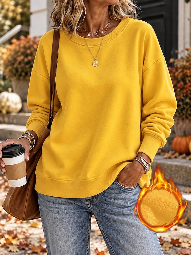 Women's Fleece Pullover Sweatshirt Pullover Cotton Elegant Ethnic Romantic Long Sleeve Crew Neck Round Neck Regular Tops Casual Holiday Blue White Black Yellow Red Spring Fall Winter - Yellow