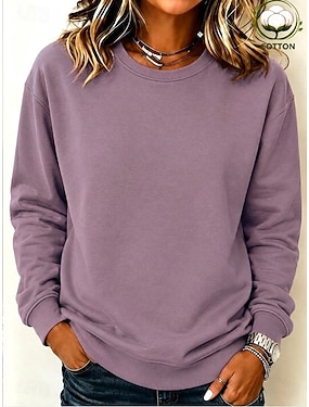 Women's Pullover Sweatshirt Casual Long Sleeve Crew Neck Regular Tops Casual Home Street Black Purple Orange Green khaki Spring Fall Winter - Purple