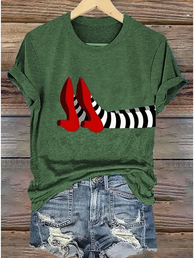 Halloween Women's T shirt Witch Graphic Vintage Stylish Classic Short Sleeve Crew Neck Round Neck Regular Tops Daily Weekend Print Black White Light Green Pink Blue Summer Fall - Green