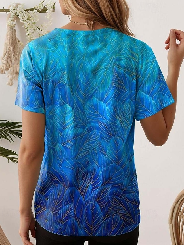 Women's T Shirt Print Floral Casual Short Sleeve Round Neck Regular Tops Daily Blue Black White Light Green Purple Summer - Blue