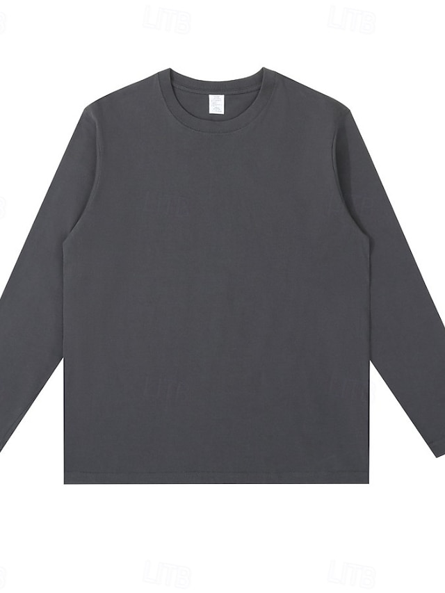 Women's 100% Cotton T-Shirts - Quality Heavy Long Sleeve Crew Neck Tee - Dark Gray