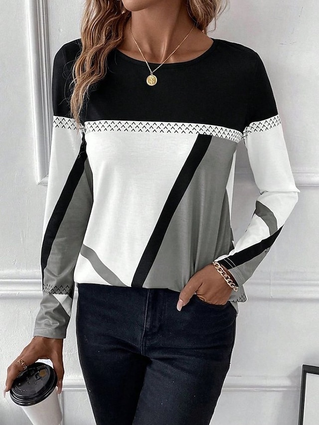 Easter Women's T shirt Long Sleeve Crew Neck Long Sleeve Tunic Graphic Plaid Vintage Stylish Classic Round Neck Regular Tops Daily Print Black Red Blue Purple Brown Fall Prefall - Black