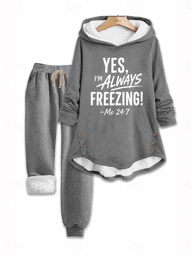Women's Hoodie Long Sleeve Hooded Letter Print Daily Casual Black Pink Gray Fall & Winter - Gray