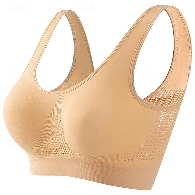 Women's Light Support Sports Bra Running Bra Open Back Bra Top No Padded Leisure Sports Jogging Running Lightweight Soft Breathable Forest Green Violet Black Solid Colored - Beige