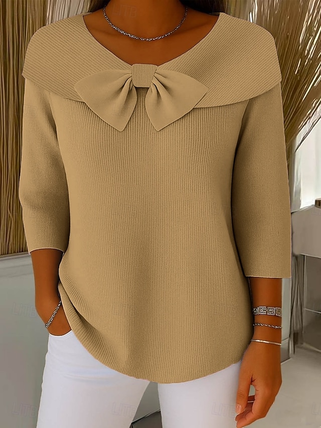 Women's Sweater Elegant Casual Soft Pure Color Ribbed Boat Neck Knitted Long Sleeve Regular Tops Knit Outdoor Daily Weekend Black Pink Spring Fall - Army Green