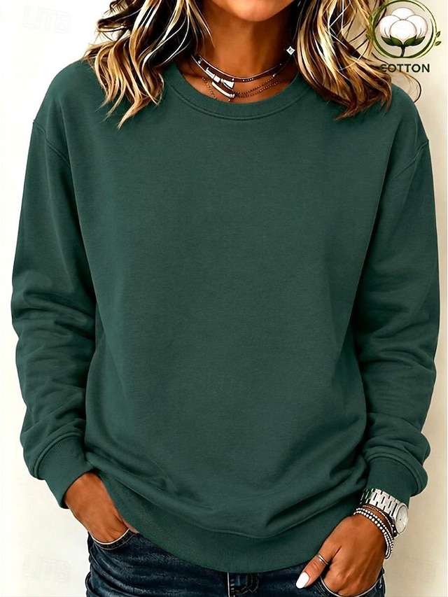 Women's Pullover Sweatshirt Casual Long Sleeve Crew Neck Regular Tops Casual Home Street Black Purple Orange Green khaki Spring Fall Winter - Green