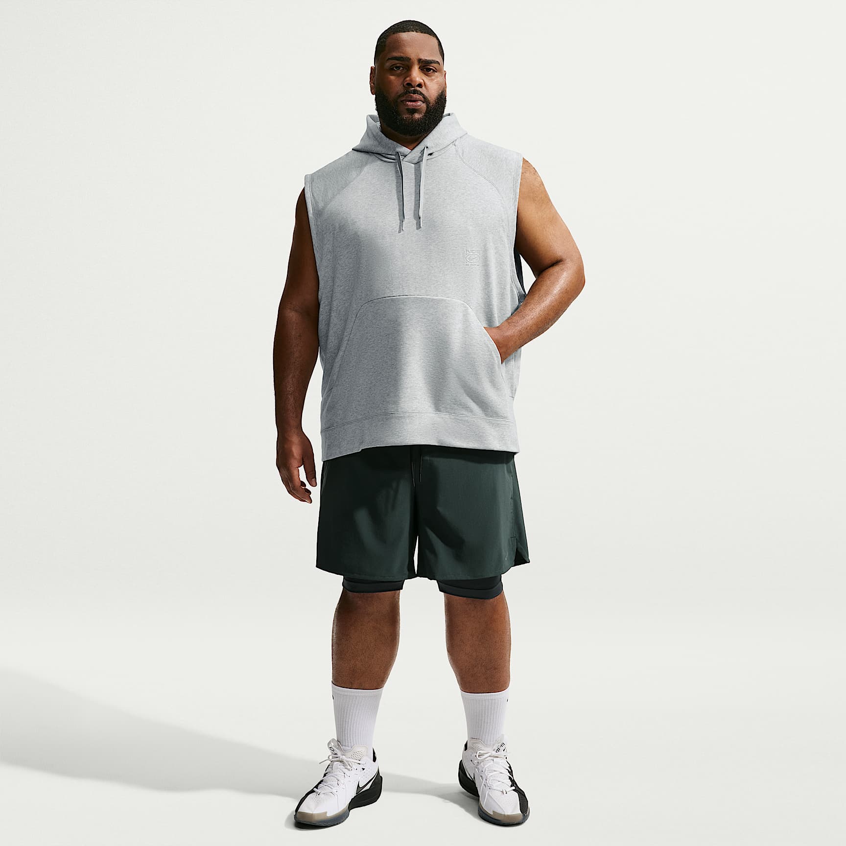 Nike N.A.C. Men's Dri-FIT Fleece Sleeveless Training Hoodie – Light Smoke Grey/Heather/Light Smoke Grey