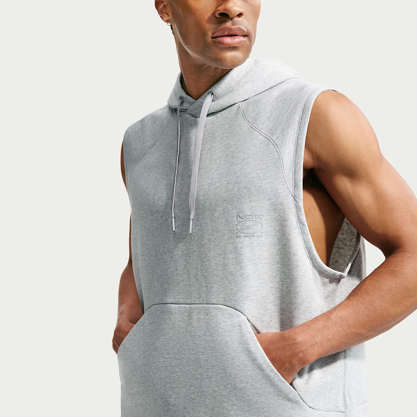 Nike N.A.C. Men's Dri-FIT Fleece Sleeveless Training Hoodie – Light Smoke Grey/Heather/Light Smoke Grey