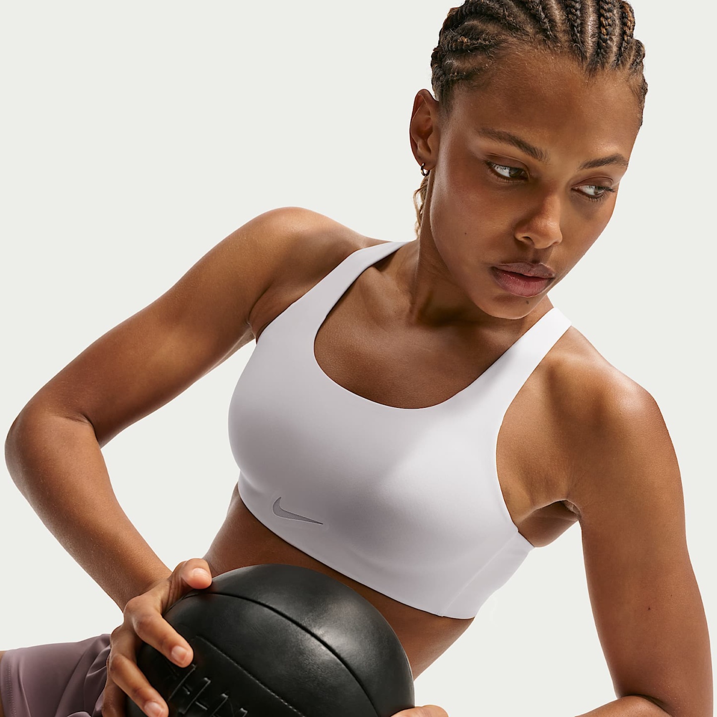 Nike Rival Women's Ultrahigh-Support Padded Sports Bra – White/Particle Beige