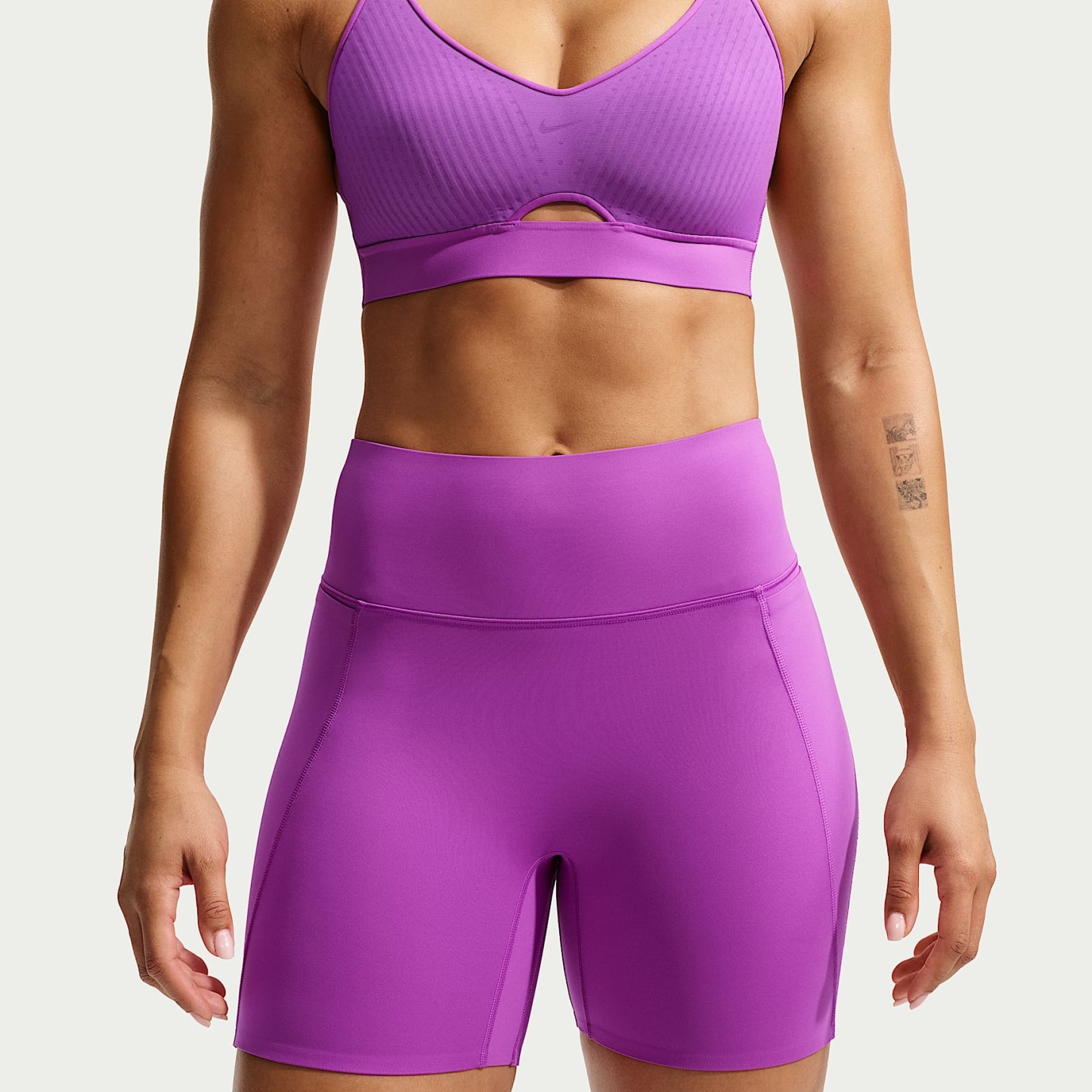 Nike Universa Women's High-Waisted 12.5cm (approx.) Biker Shorts with No Front Seam – Vivid Purple/Vivid Purple/Bold Berry
