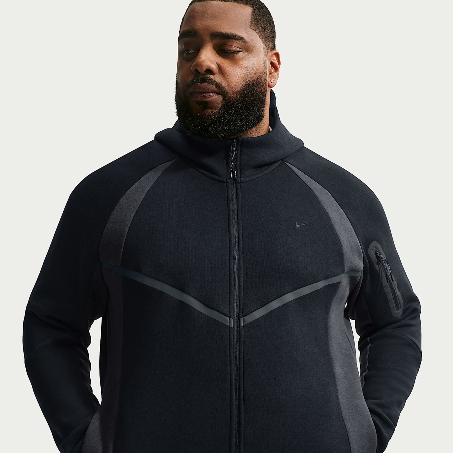 Nike Tech Men's Colour-Block Full-Zip Fleece Windrunner Jacket – Black/Anthracite/Black