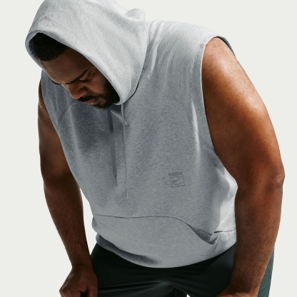 Nike N.A.C. Men's Dri-FIT Fleece Sleeveless Training Hoodie – Light Smoke Grey/Heather/Light Smoke Grey