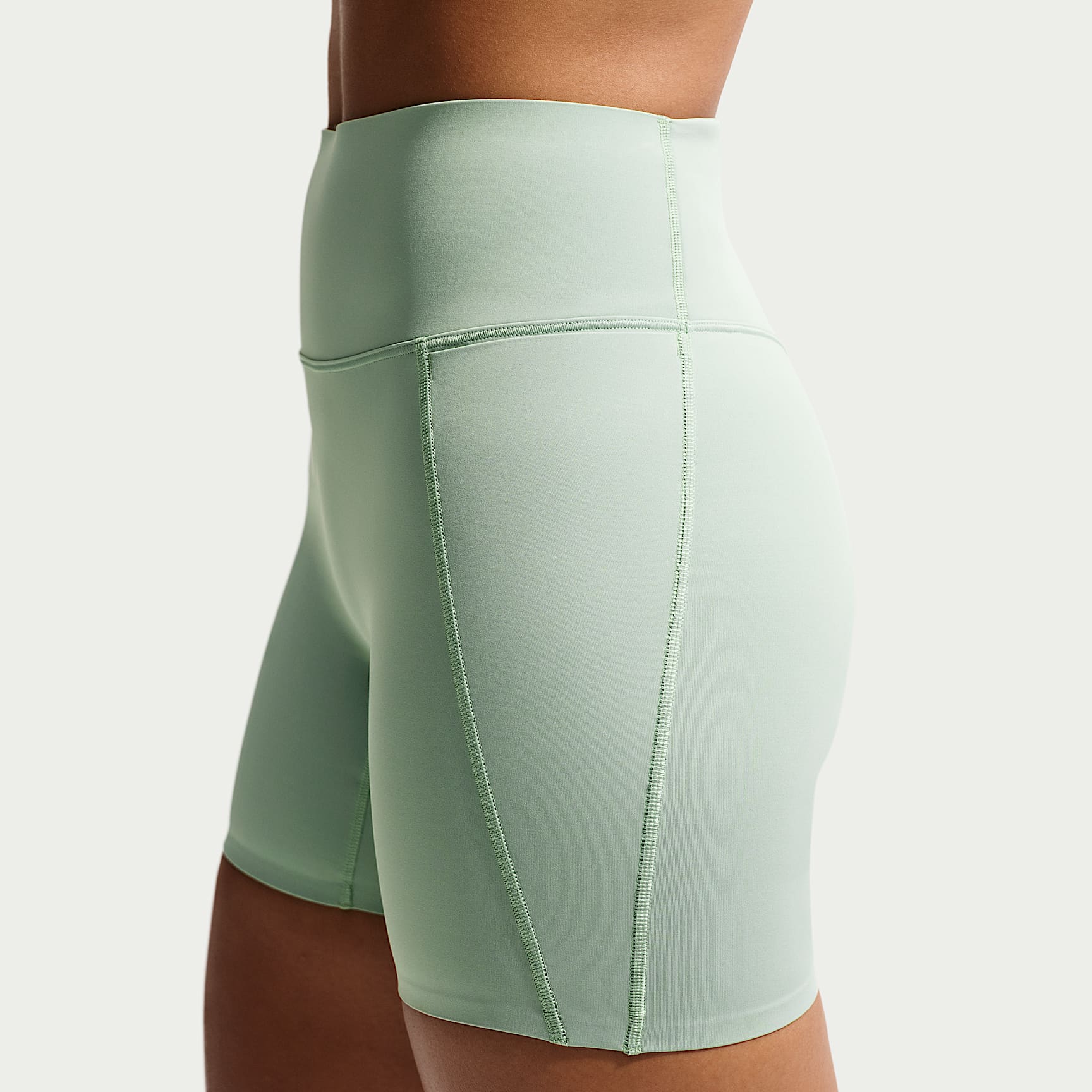 Nike Universa Women's High-Waisted 12.5cm (approx.) Biker Shorts with No Front Seam – Steam/Dutch Green/Dutch Green