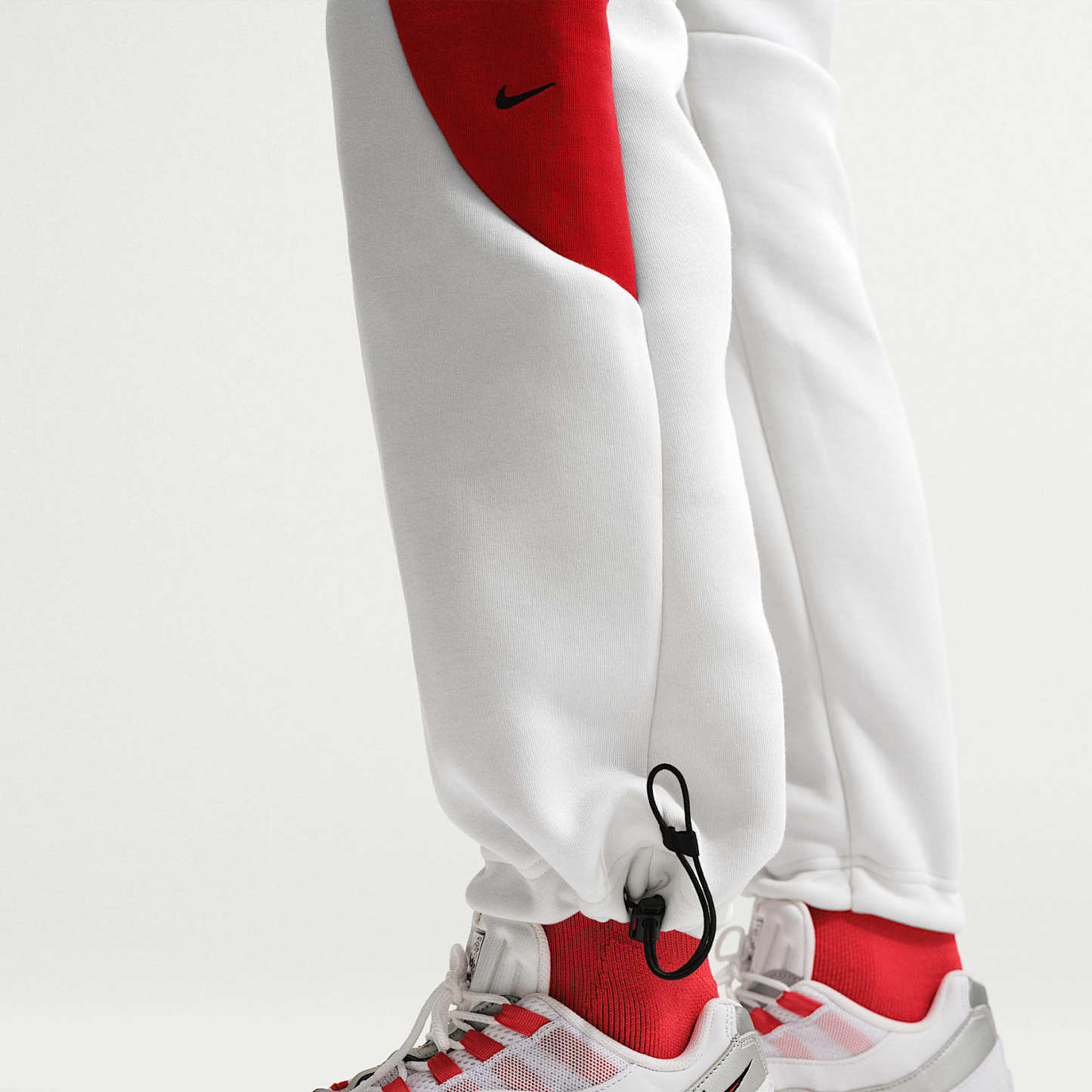 Nike Tech Men's Colour-Block Open-Hem Fleece Trousers – Summit White/University Red/Black
