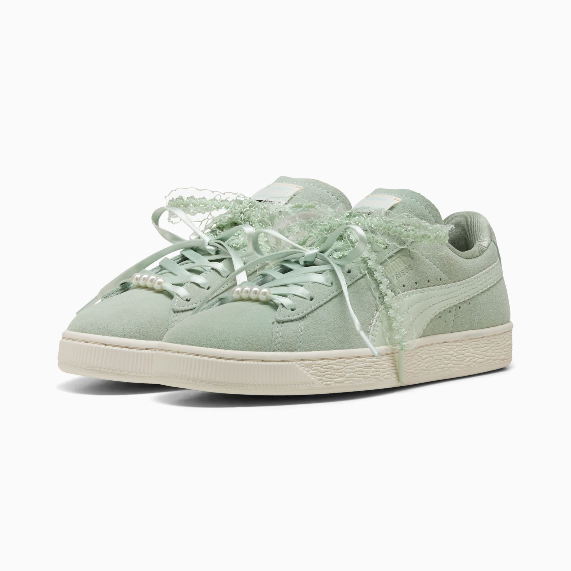 Suede Bloom Sneakers Women – Soft Grass-Sage Glow