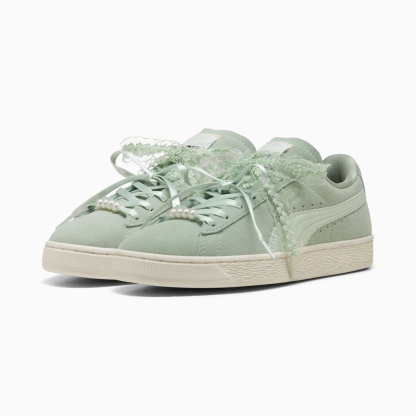 Suede Bloom Sneakers Women – Soft Grass-Sage Glow