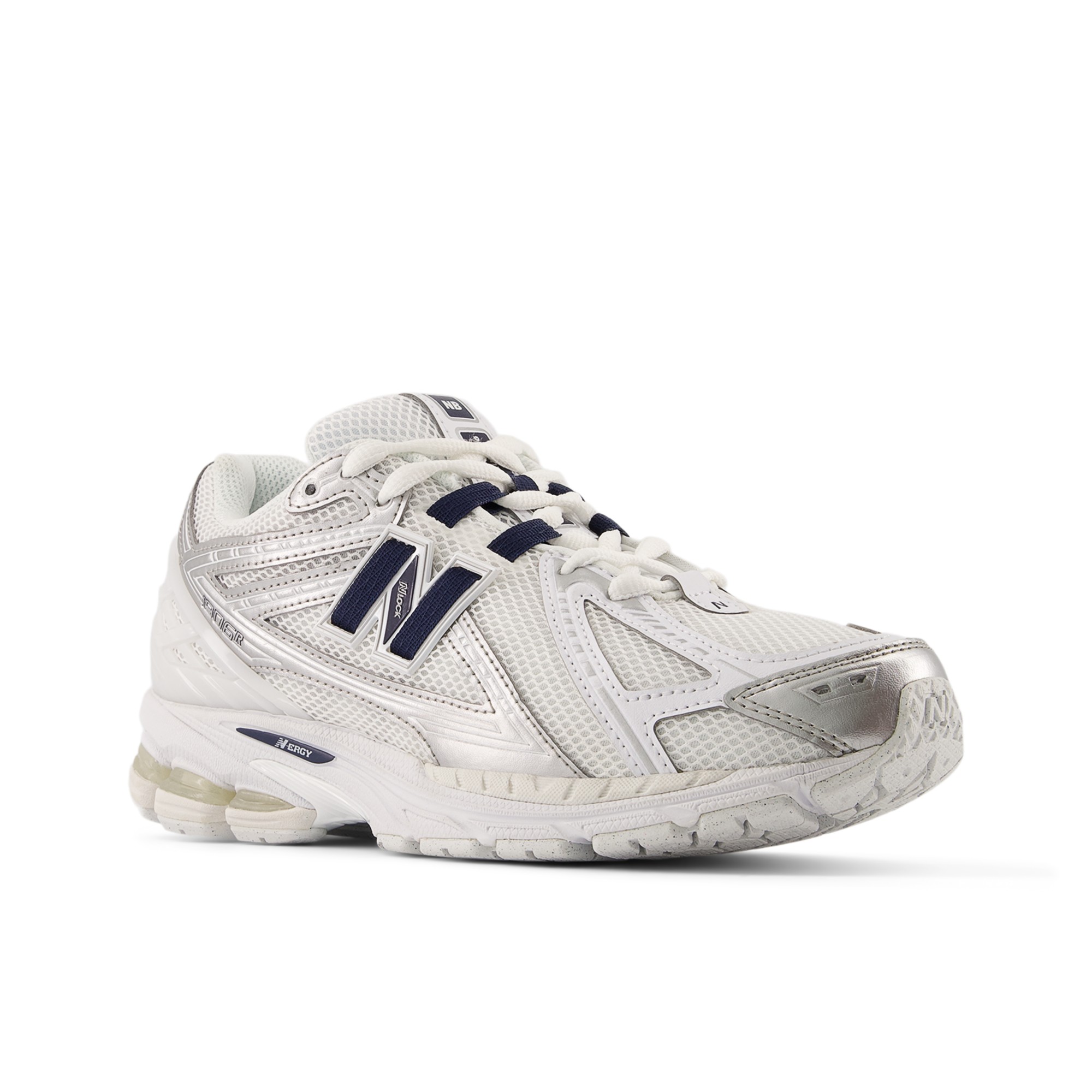 1906R – White with NB Navy and Silver Metallic
