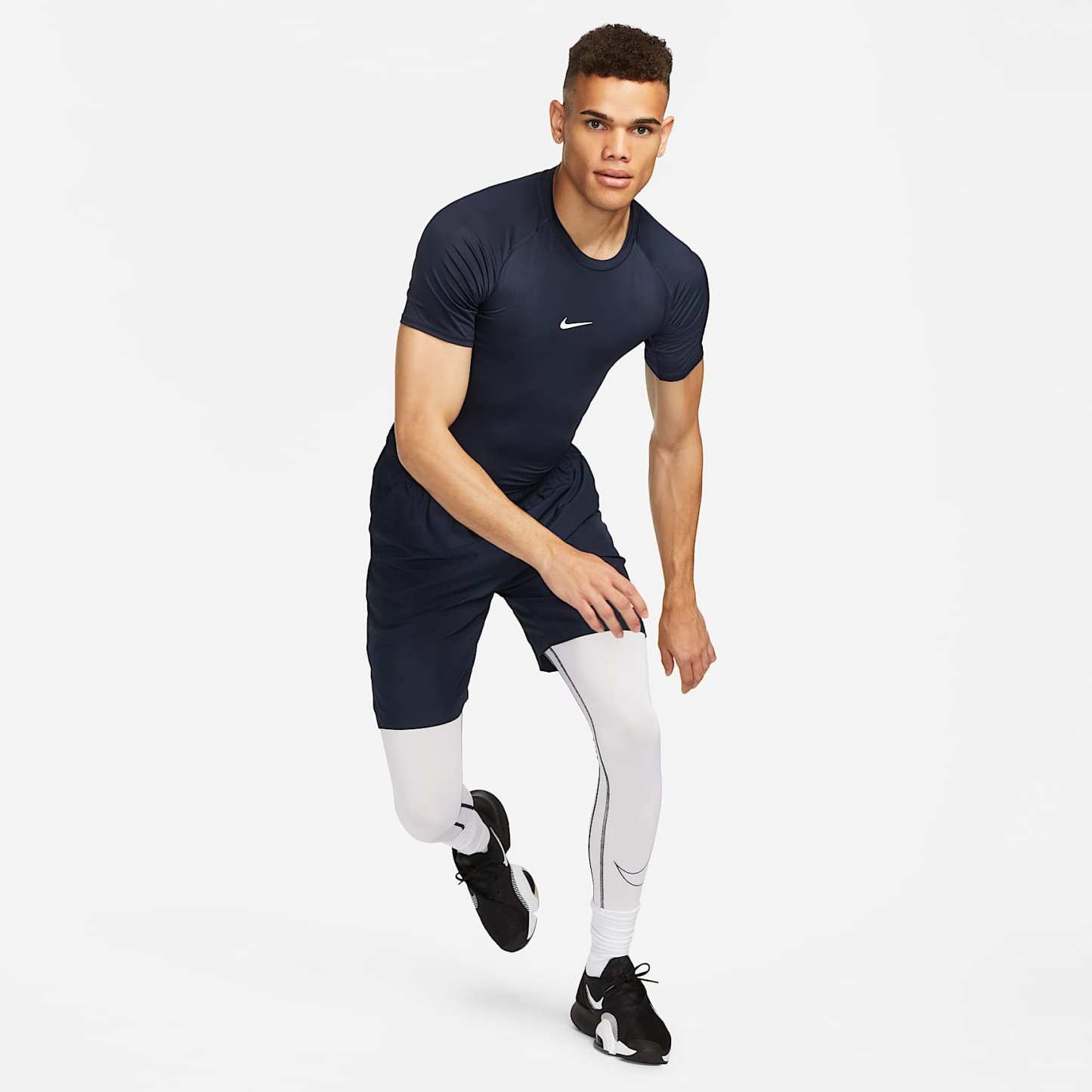 Nike Pro Men's Dri-FIT Tight Short-Sleeve Fitness Top – Obsidian/White