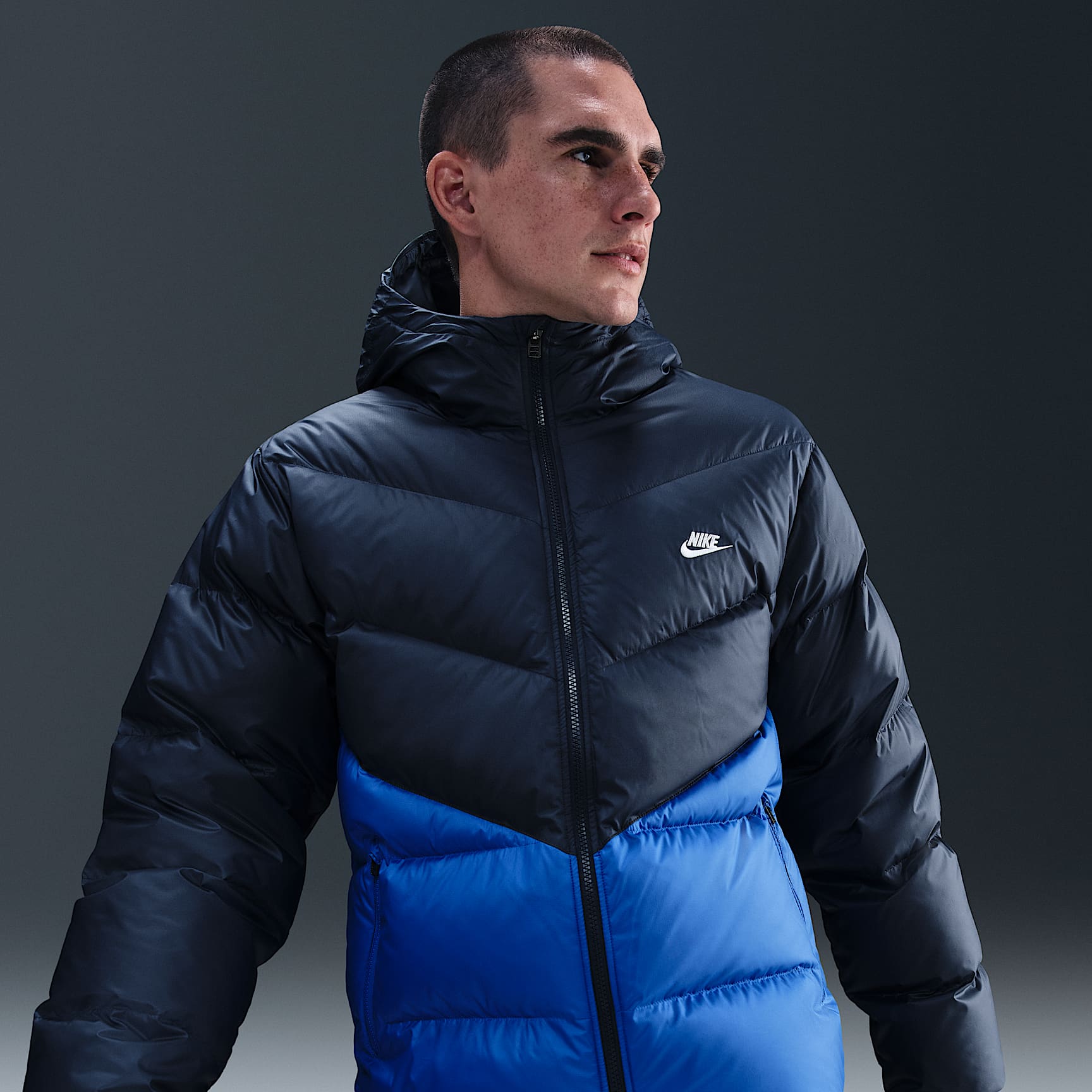 Nike Windrunner Men's Down Jacket – Obsidian/Game Royal/White