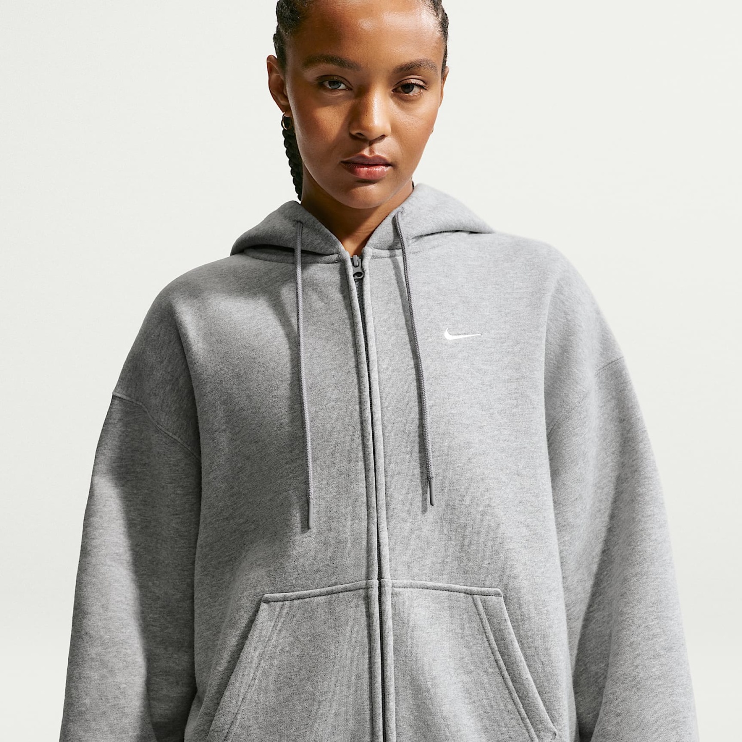 Nike Studio Fleece Medium Weight Women's Oversized Full-Zip Hoodie – Dark Grey Heather/Sail