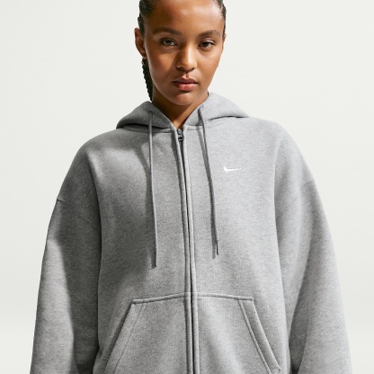 Nike Studio Fleece Medium Weight Women's Oversized Full-Zip Hoodie – Dark Grey Heather/Sail